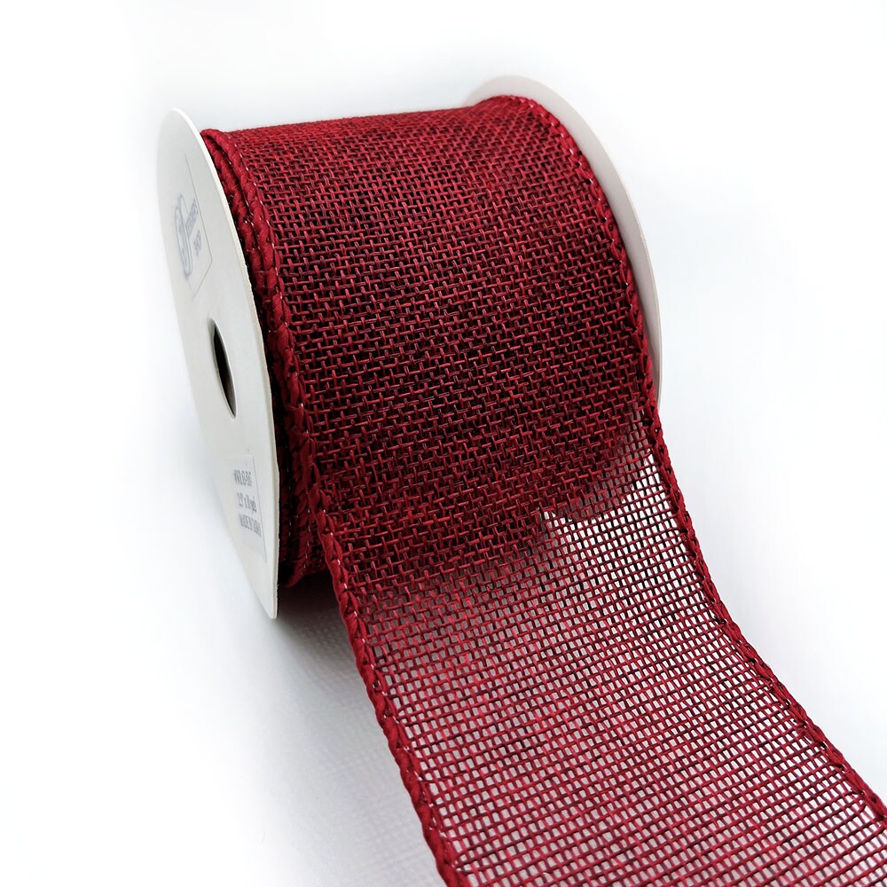 Designer’s Shop WR 63-5167 2.5” x 10 yard Holiday Burgundy Burlap wired edge ribbons