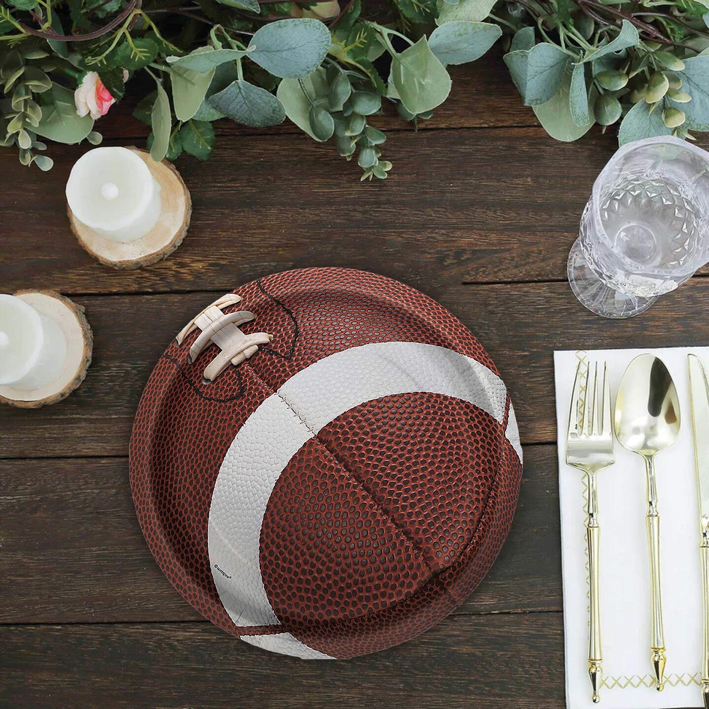 8 Count Football Round Paper Dessert Plates 7" Game Day Party Supplies