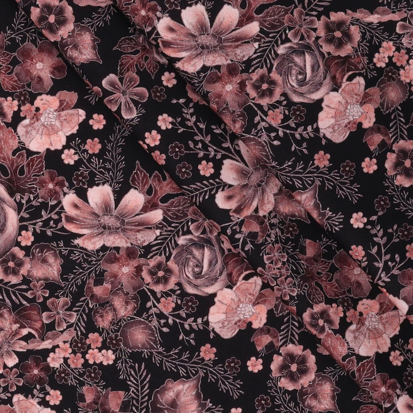 Mook Fabrics Floral Cotton Fabric Black/Rose Gold [45 in. Wide] - By The Yard