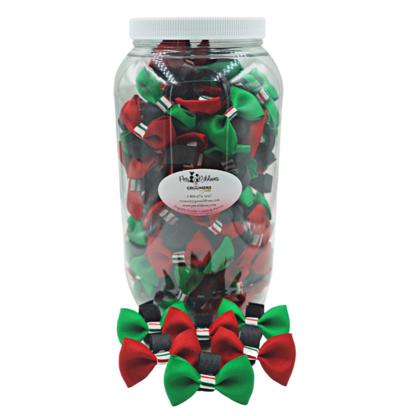 Edge Collections - 2" - Multicolor - Christmas Candy Stripe Dog Bows with Velcro Fasteners!