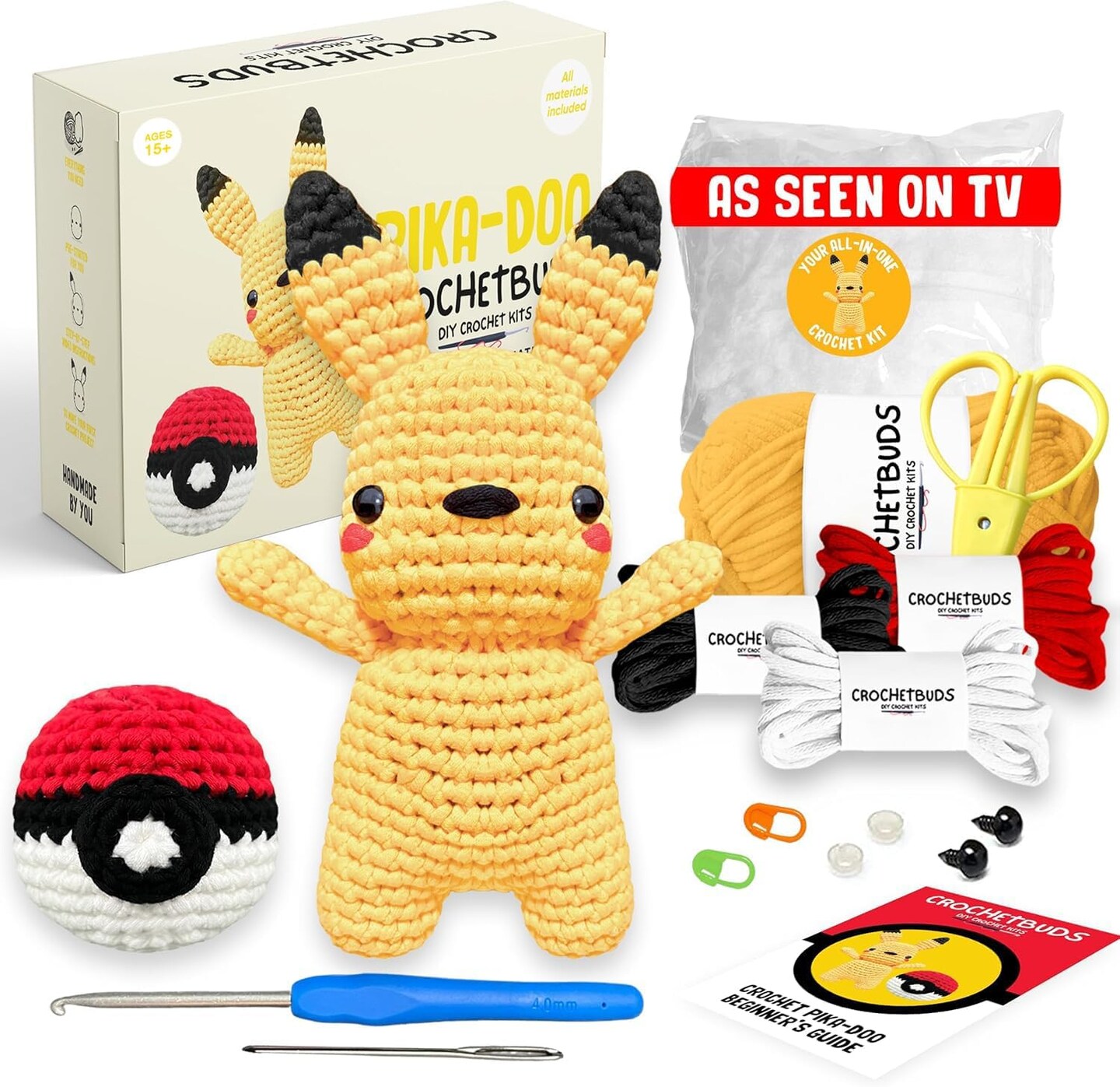 Pika-Doo Full-Body DIY Crochet Kit – All-in-One Starter Set for Teens & Adults with Yarn, Hook, Video Tutorials & Written Guides – Fun Couples & Date Night Craft Project (Ages 15+)