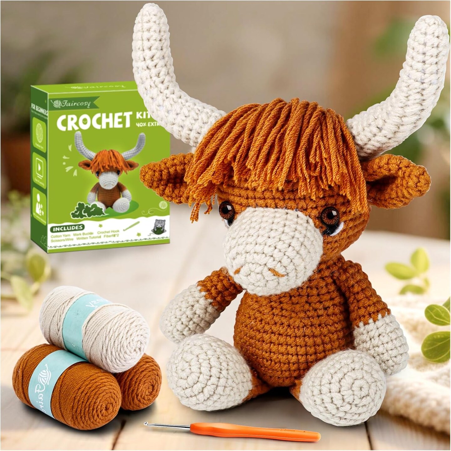 Learn to Crochet Beginner Kit – Highland Cow DIY Crochet Kit with Yarn, Hooks & Video Guide for Teens, Women & Adults – Fun Craft & Handmade Gift