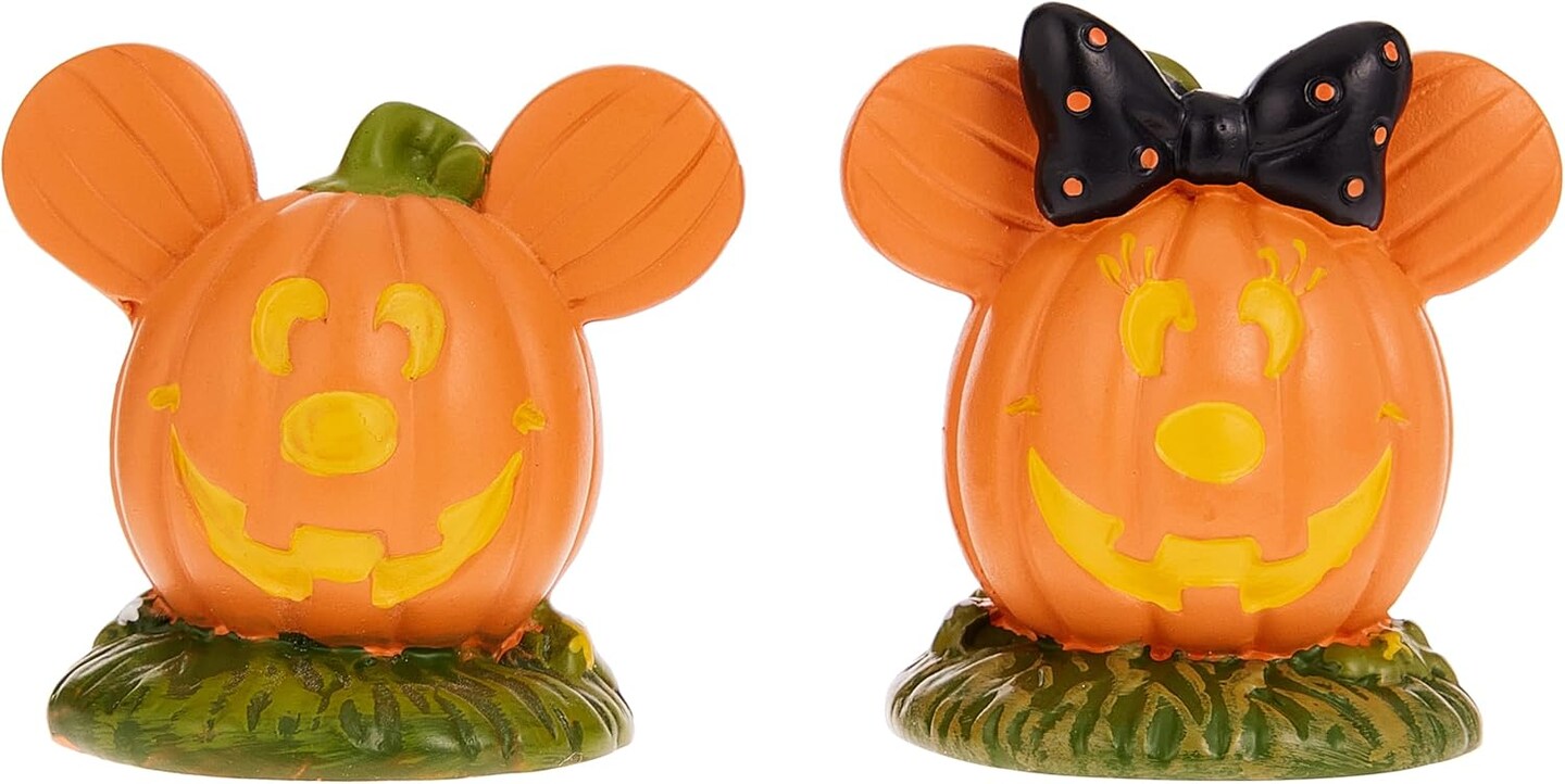 Disney Village Halloween Accessories Pumpkintown Mickey and Minnie Mouse Topiaires Figurine (Multicolor)