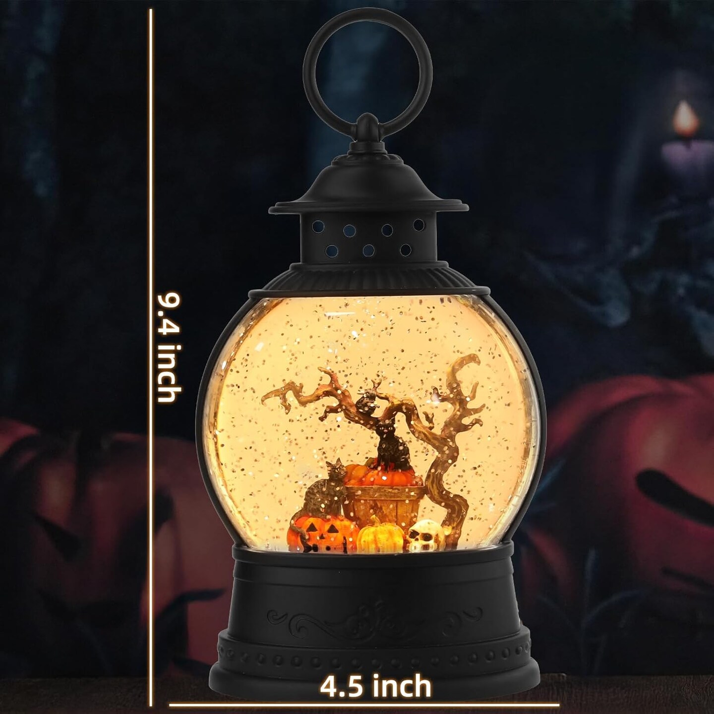 Halloween Lanterns - Black Cat Snow Globes with 6H Timer