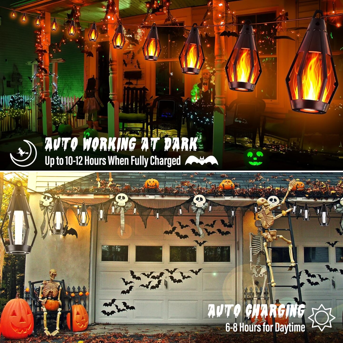 42ft 15 LED Lights Outdoor Solar String Lights,Solar Flame String Lights (Warm White)