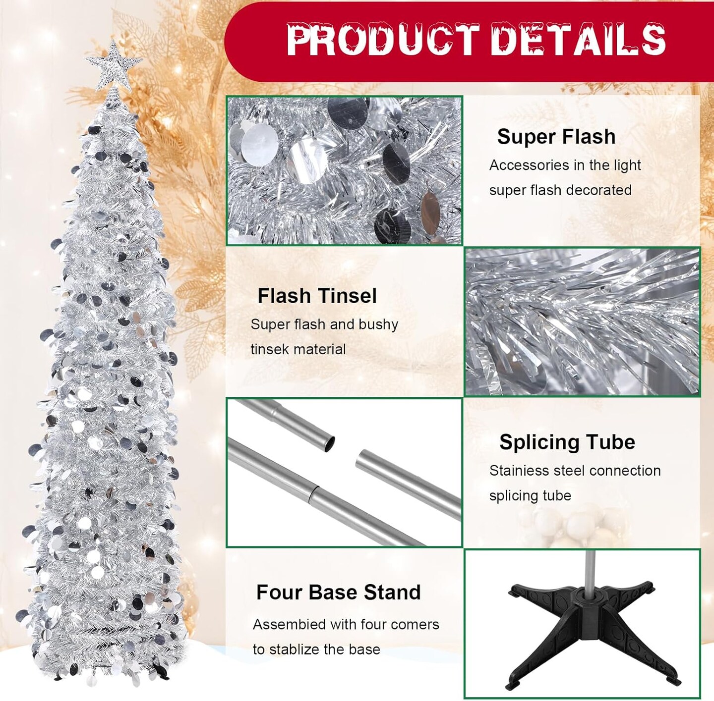 3 Pcs Pop up Christmas Tree 5ft (Silver)
