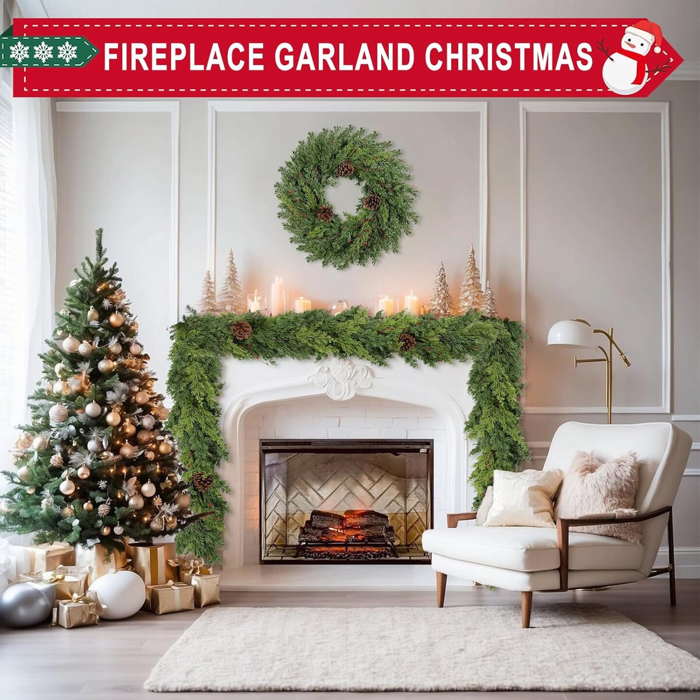 6 Ft Real Touch Christmas Garland with Pine Cone (Green Pine)