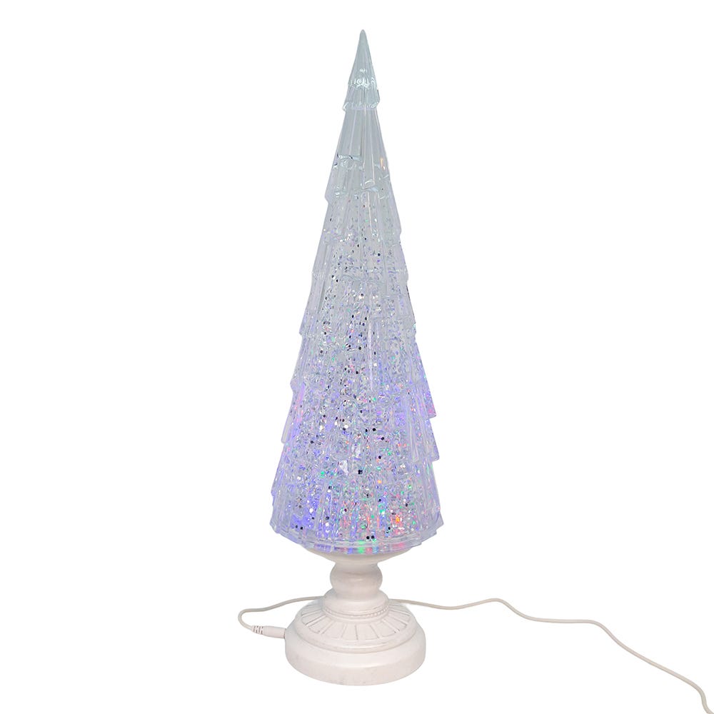 Kurt Adler 17.25-Inch Battery Operated USB LED Lighted Christmas Tree Lantern with Spinning Glitter Water