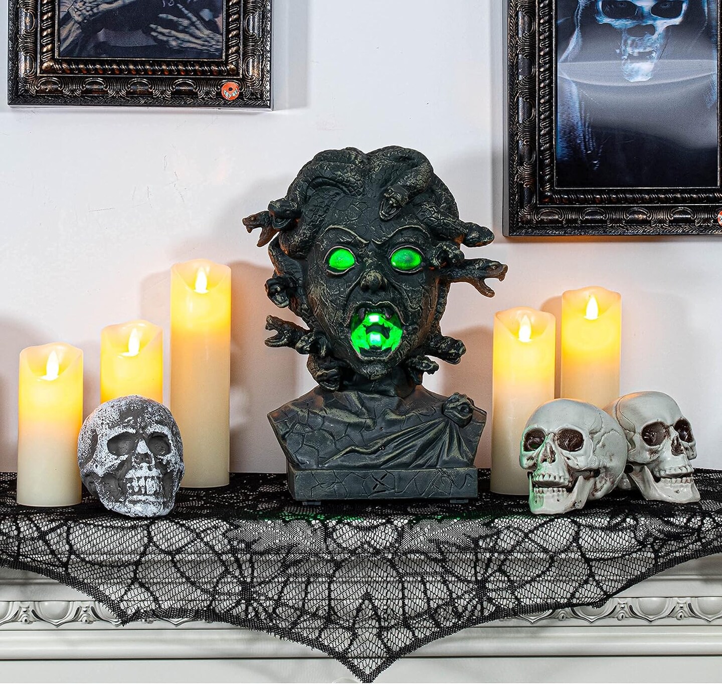 12 inch Electronic Animated Medusa Bust,Indoor/Outdoor Halloween Decoration(Brown - Snake Head)