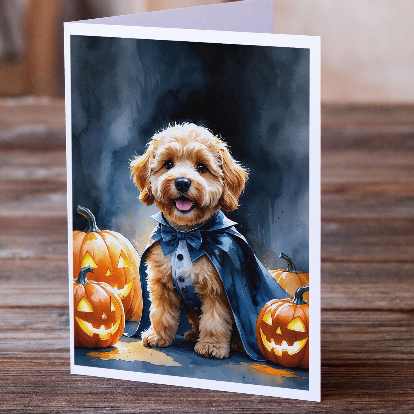 Edge Collections - 5" x 7" - Multicolor - Goldendoodle Puppy Halloween Greeting Cards - 8 Pieces