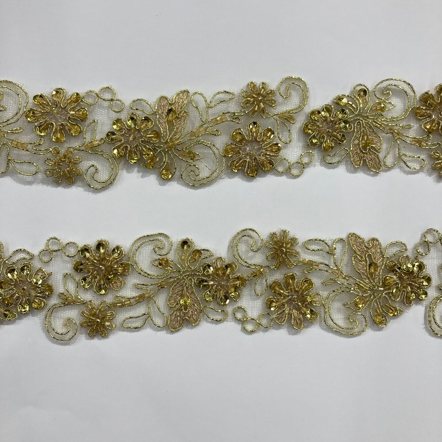 1 Yard Beaded Corded Embroidered Lace Trim 2&#x22; Wide 100% Polyester Net Mesh for Bridal &#x26; Evening Wear