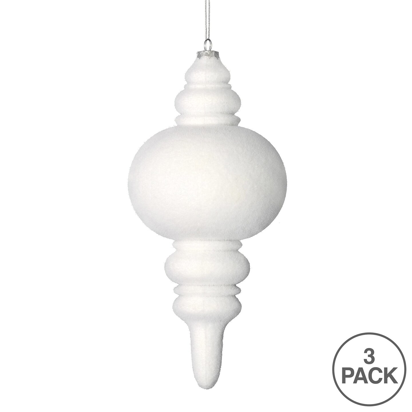 Vickerman 10" White Flocked Finial Ornament 3/Bag - M182411