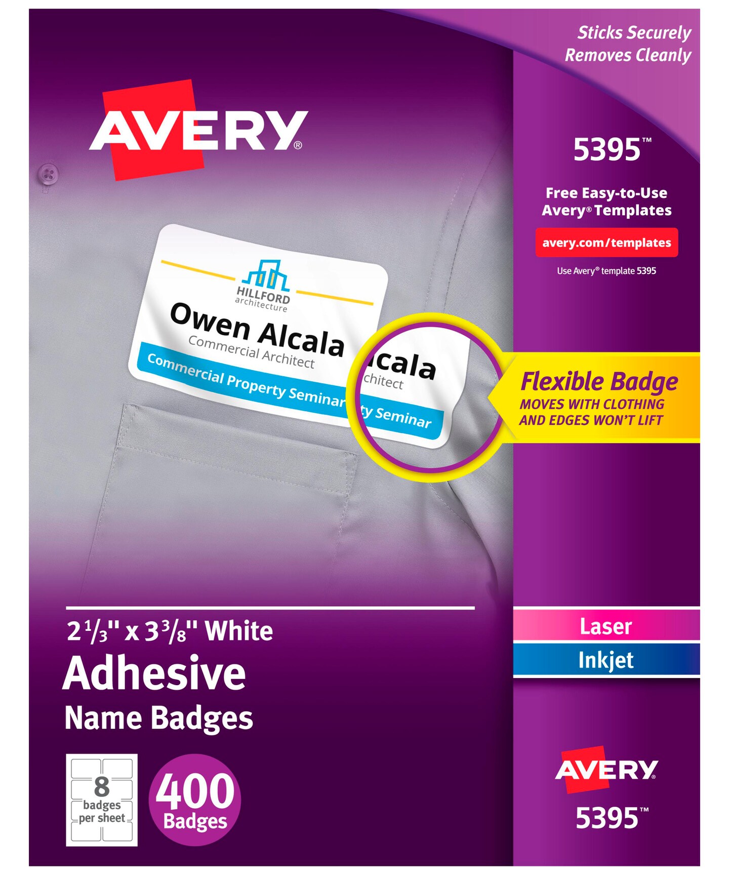 Avery Adhesive Name Badges, 2-1/3 x 3-3/8 Inches, White, Pack of 400