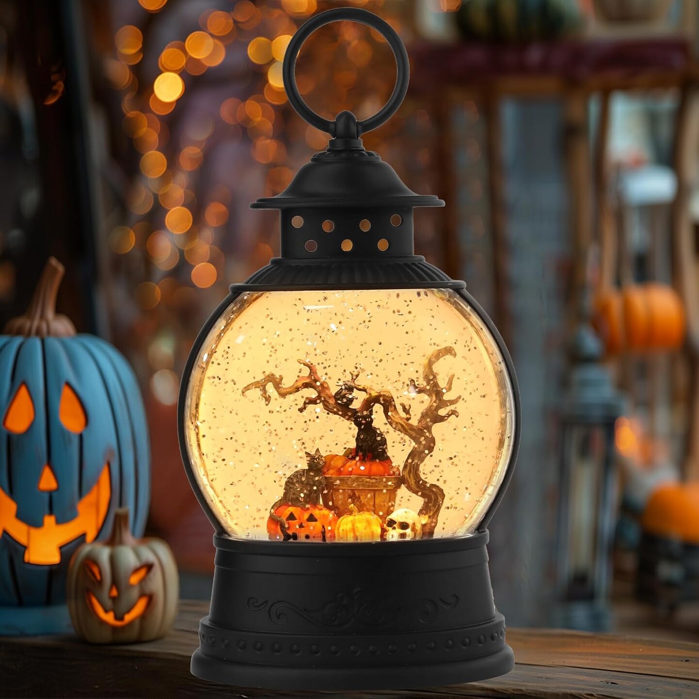 Halloween Lanterns - Black Cat Snow Globes with 6H Timer