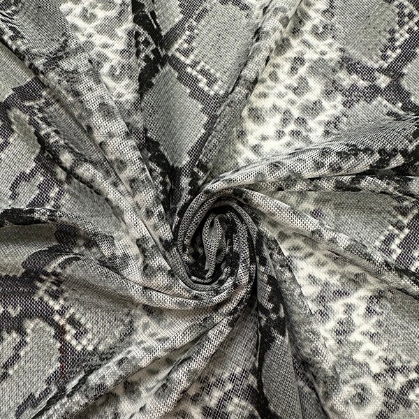 Gray and Black Multi Snakeskin Print Stretch Mesh Fabric By the Yard