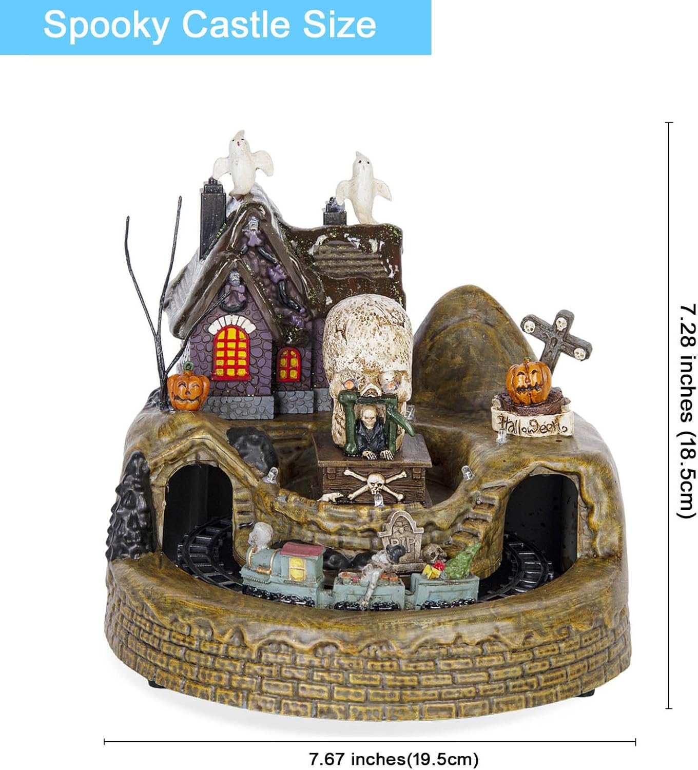 Animated Halloween Train Village Set with Ghosts - LED Lights (Multicolor)