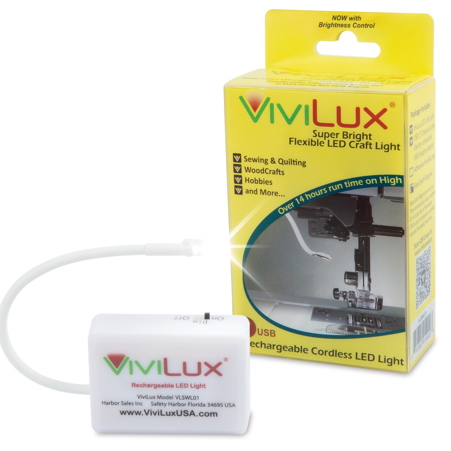 ViviLux LED Craft &#x26; Sewing Light Adjustable Task Light, 1200 Lumens, Rechargeable Battery, for Crafts and Hobbies, Mounts with Rare Earth Magnet