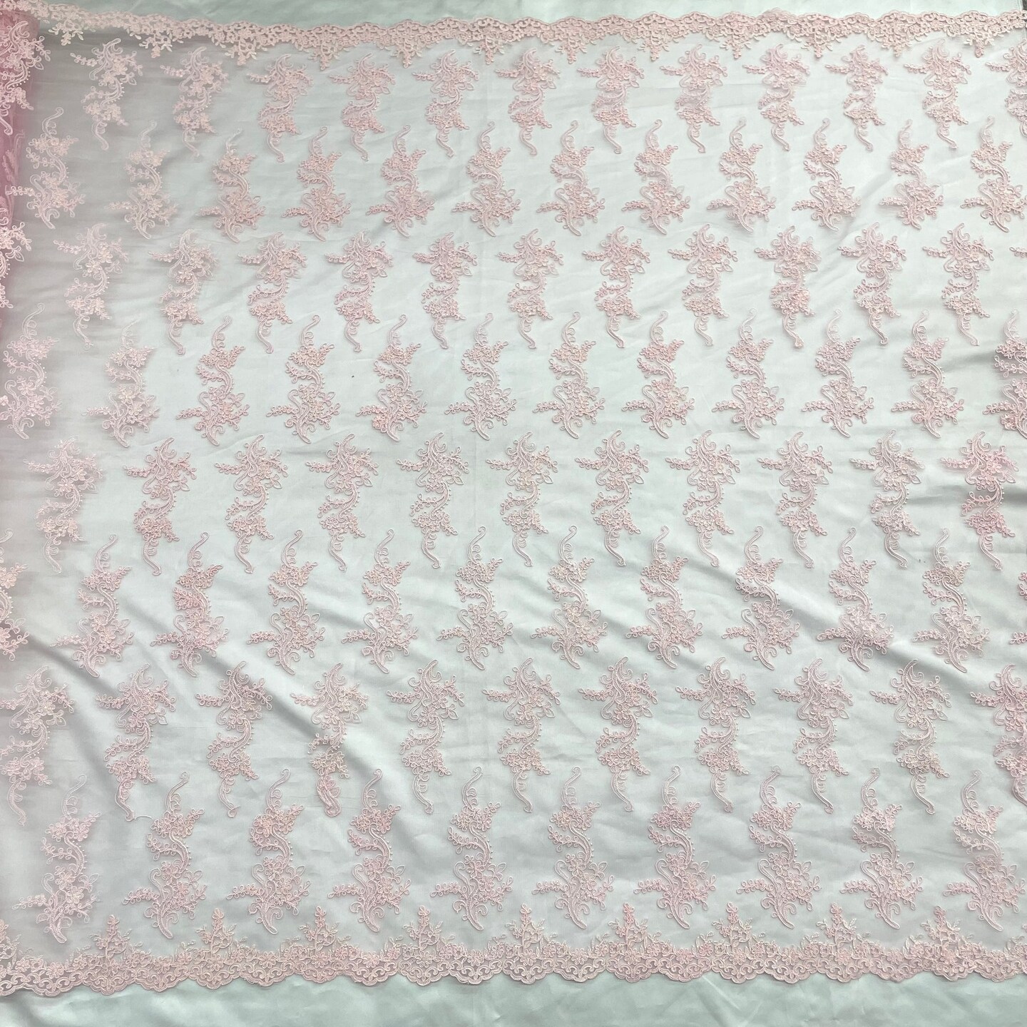 1 Yard Ivory with Silver Corded Bridal Lace Fabric Embroidered Polyester Net Mesh 54 Inch Width