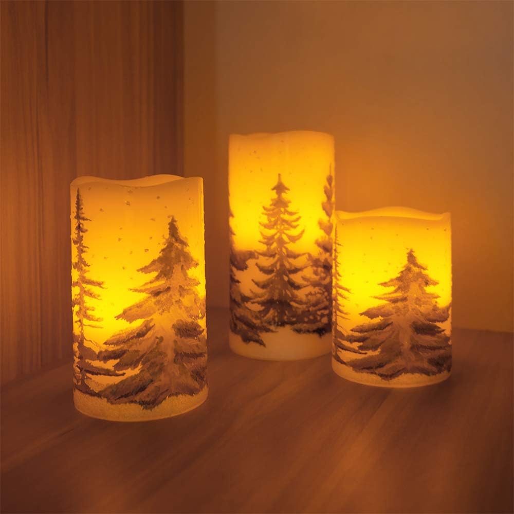 Flickering Flameless Pillar Candles Warm Light Christmas Set of 3(D3 x H4/5/6 Inch)