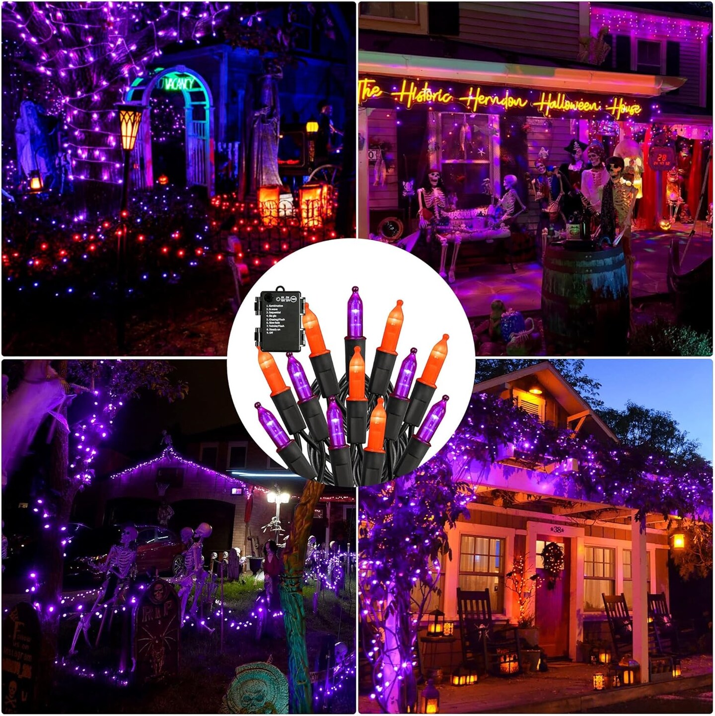 Battery Operated Halloween Lights Outdoor (Purple &#x26; Orange)