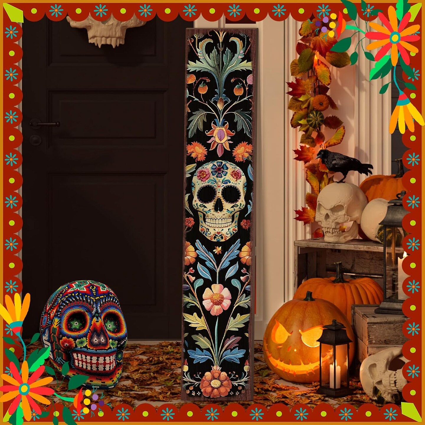Day of the Dead Porch Sign 42 Inch Halloween Front Porch Sign(Day of the Dead)