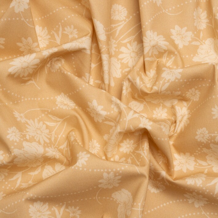 1 Yard Beige Errands of Bees Stretch Cotton Poplin Fabric