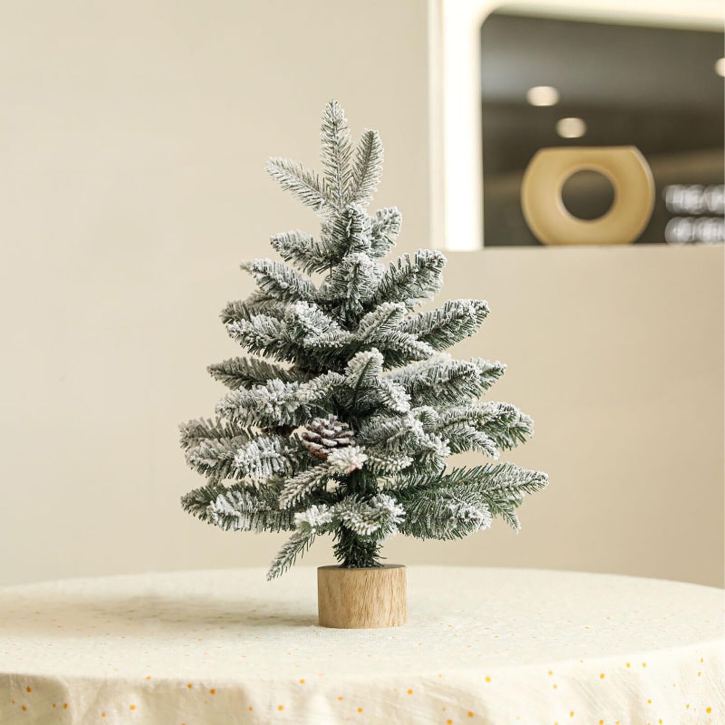 18 Inch Small Flocked Christmas Tree with Pine Cone Tabletop Decor