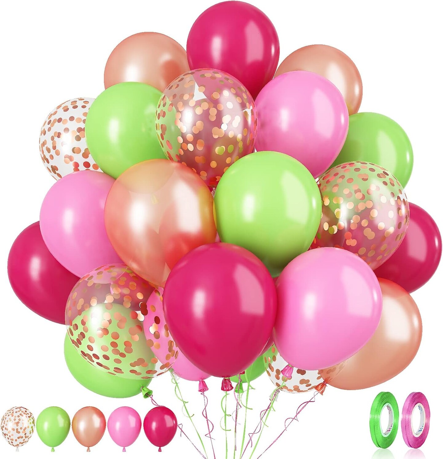 Tropical Party Green Pink Balloons (Pink Green Rose Gold) 12 inch 60pcs