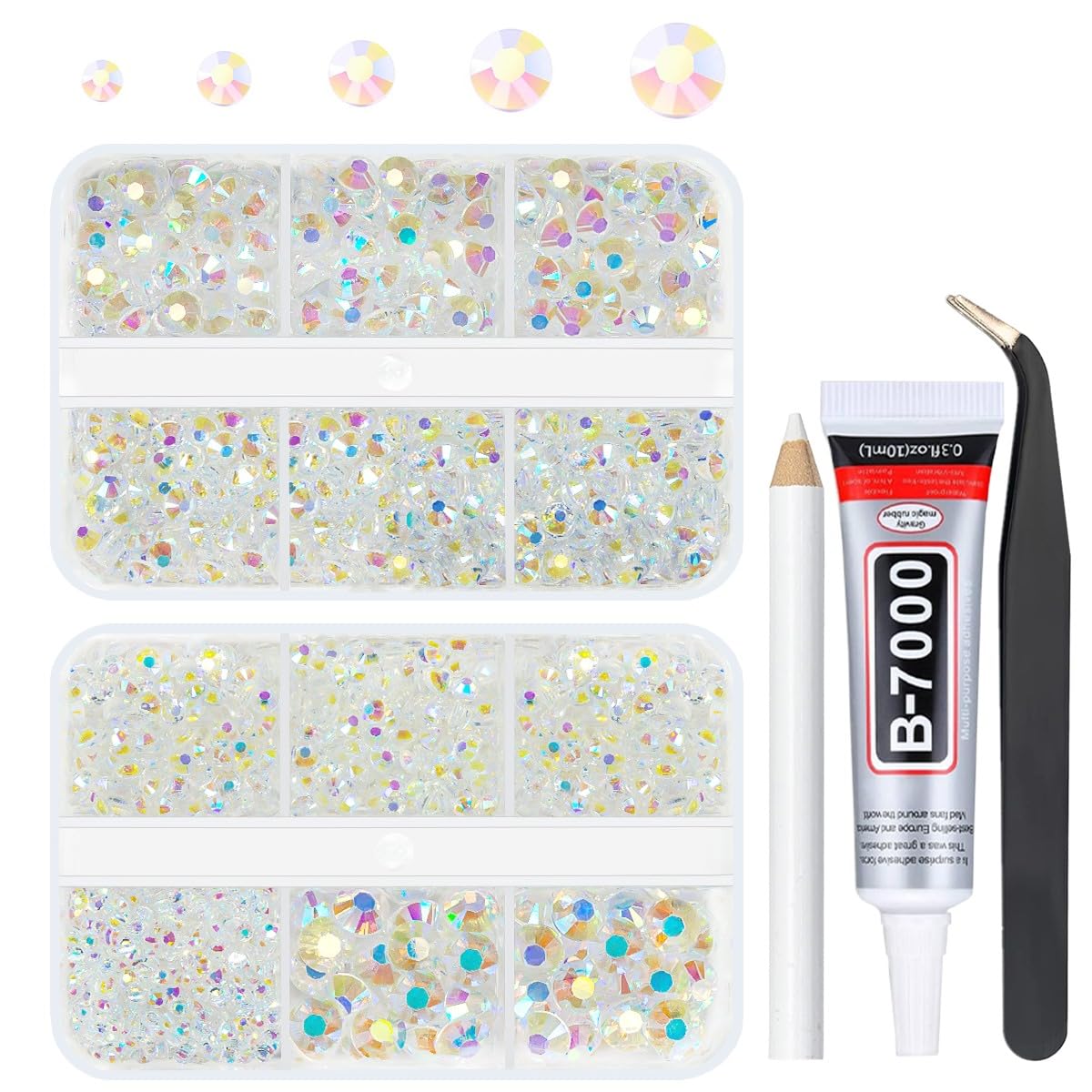 qiipii Transparent White AB Resin Flatback Rhinestones for Crafting 2mm 3mm 4mm 5mm 6mm Clear AB Flatback Jelly Stones Gems Diamonds for Nails Face Eyes Makeup Tumblers Mugs Bottles DIY Crafts