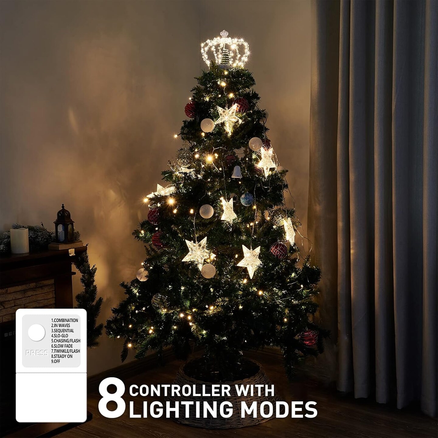 9.5*7.75 inch Christmas Jeweled Crown Tree Topper(Crown)