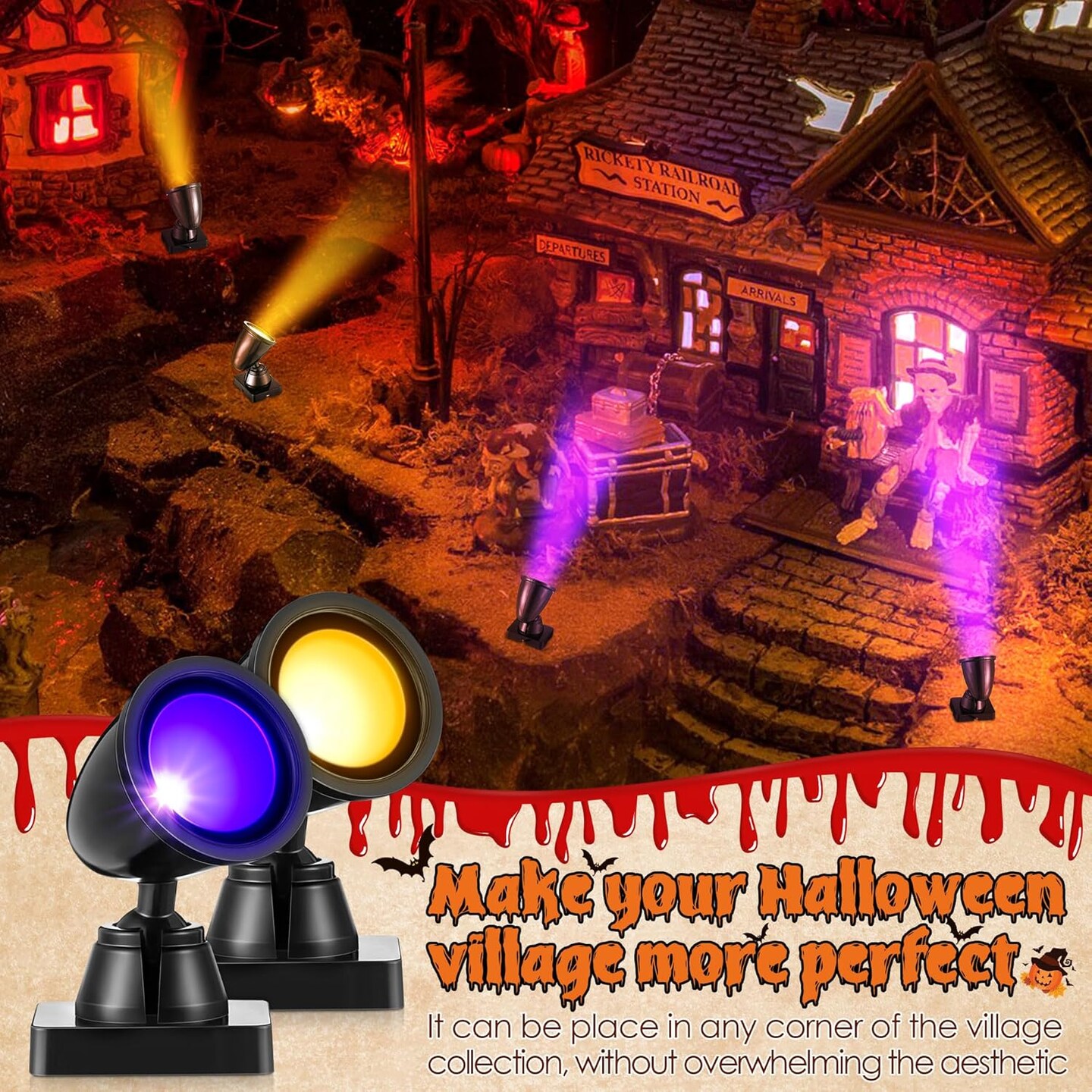 Halloween Village Collection Round Spot Light (Orange and Purple)