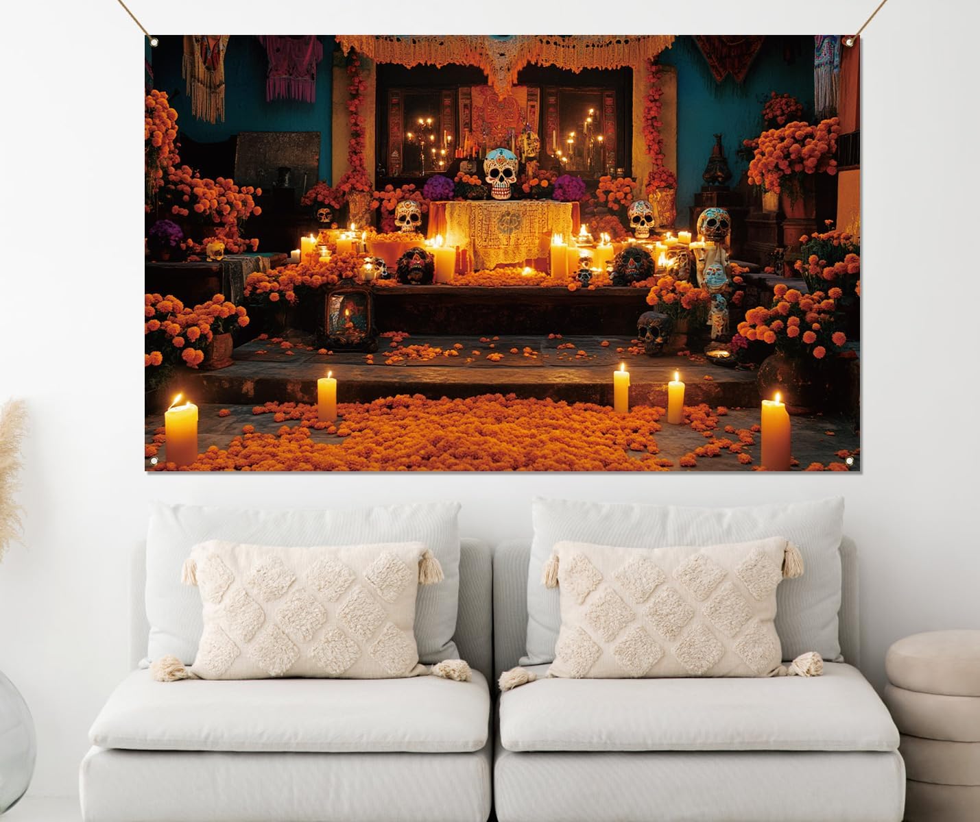 Day of The Dead Photo Booth Backdrop D&#xED;a De Los Muertos Decoration(multicolor)3.6ft x 5.9ft