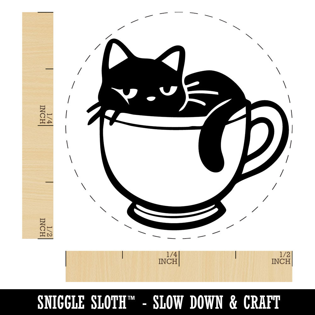 Cute Cat Sleeping In Tea Cup Self-Inking Rubber Stamp for Stamping Ink Stamper Crafting Planners