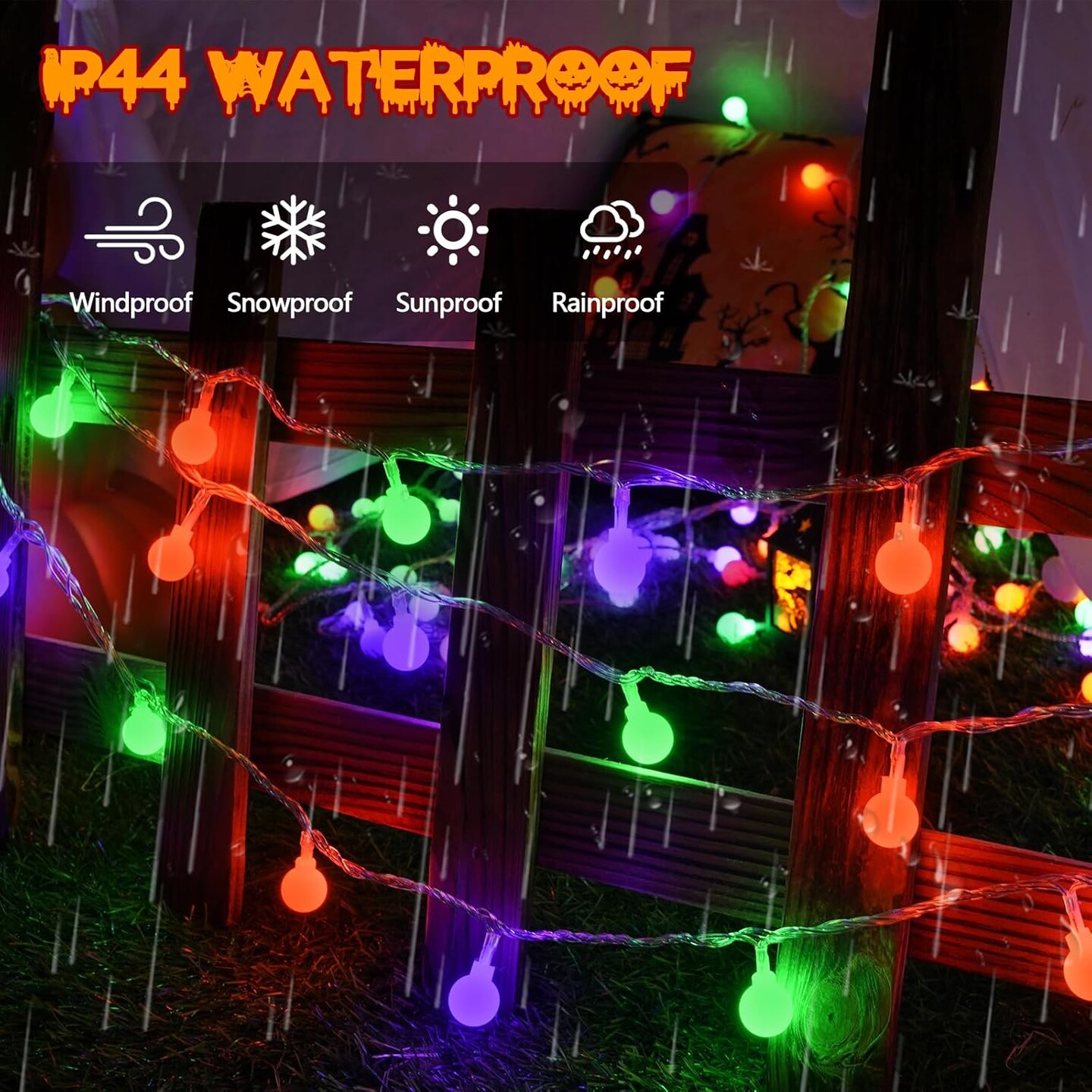 43FT 100LED Halloween Connectable Globe String Lights (Orange Purple and Green)