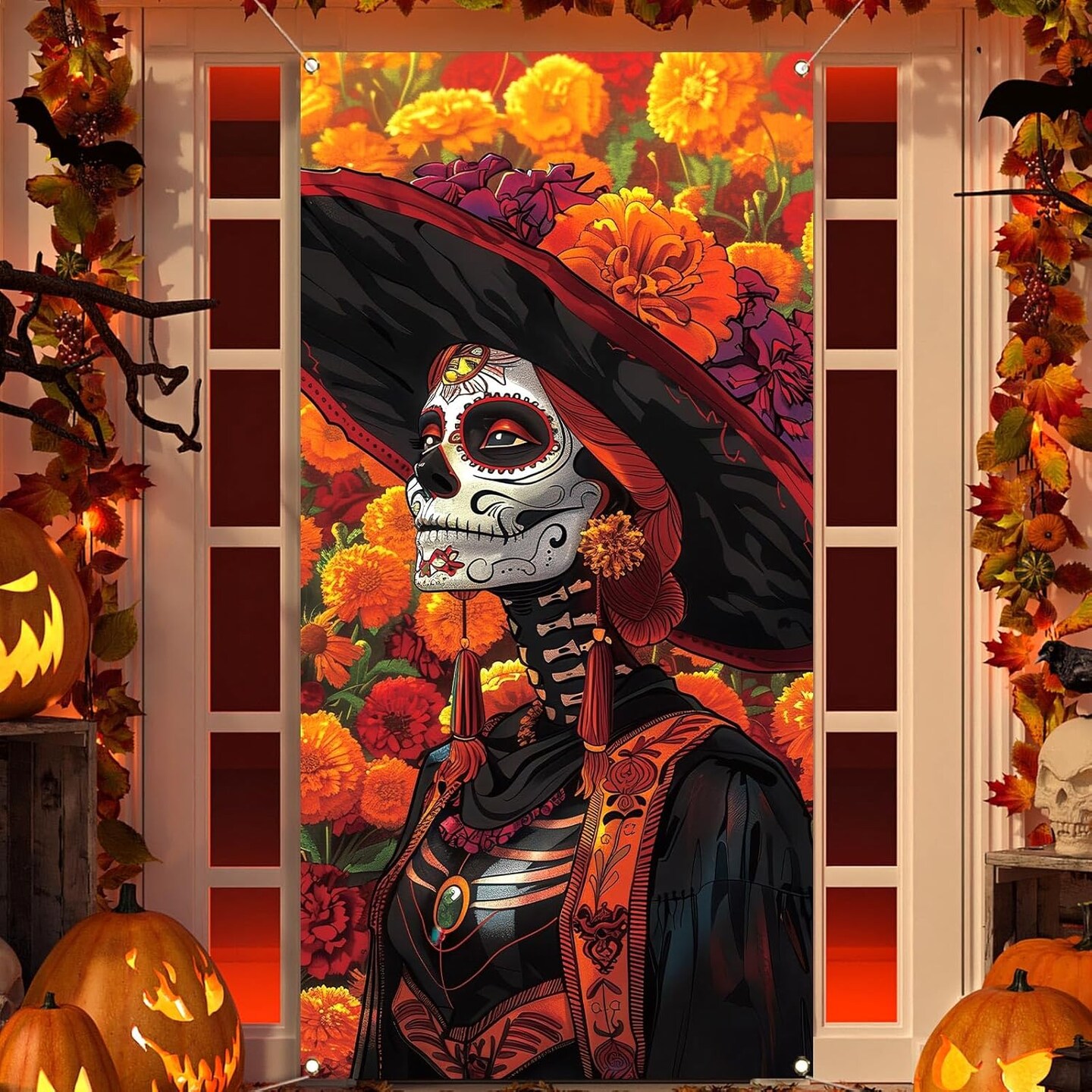 Día De Los Muertos Door Cover Day of The Dead Decoration(Multicolor ...