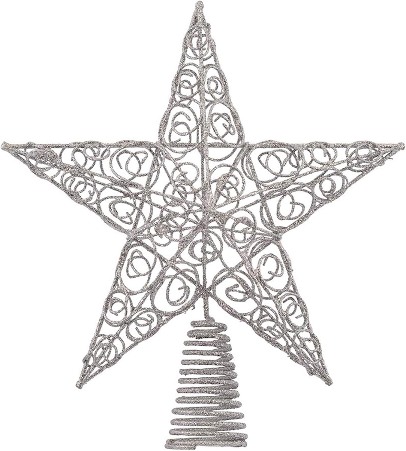 Silver Star Tree Topper - Christmas Swirl Design Sparkle 3-D Dimensional Hallow Xmas Trees