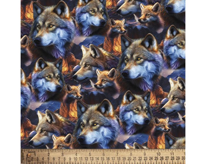 Wolf Pack Digital Cotton Print Fabric | By the Yard | Sewing and Crafting | 44 inches wide