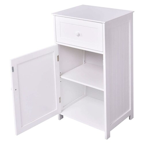 White MDF Floor Storage Cabinet with Shelves and Water-Resistant Top