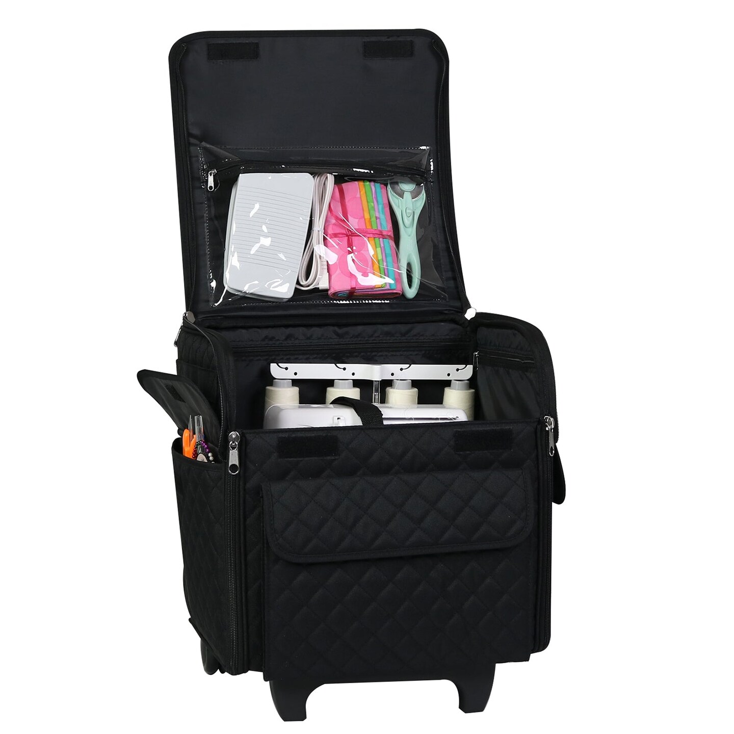 Collapsible Rolling Serger Machine Case, Black Quilted