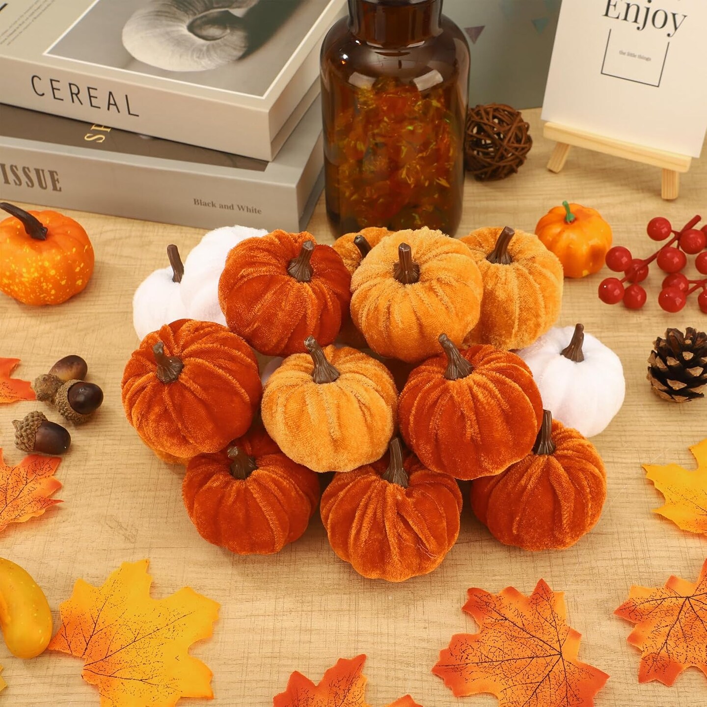 18 Pcs Fall Artificial Velvet Pumpkins Fake Fabric Pumpkin Faux Foam Pumpkins Orange Yellow White Artificial Pumpkin Decorations