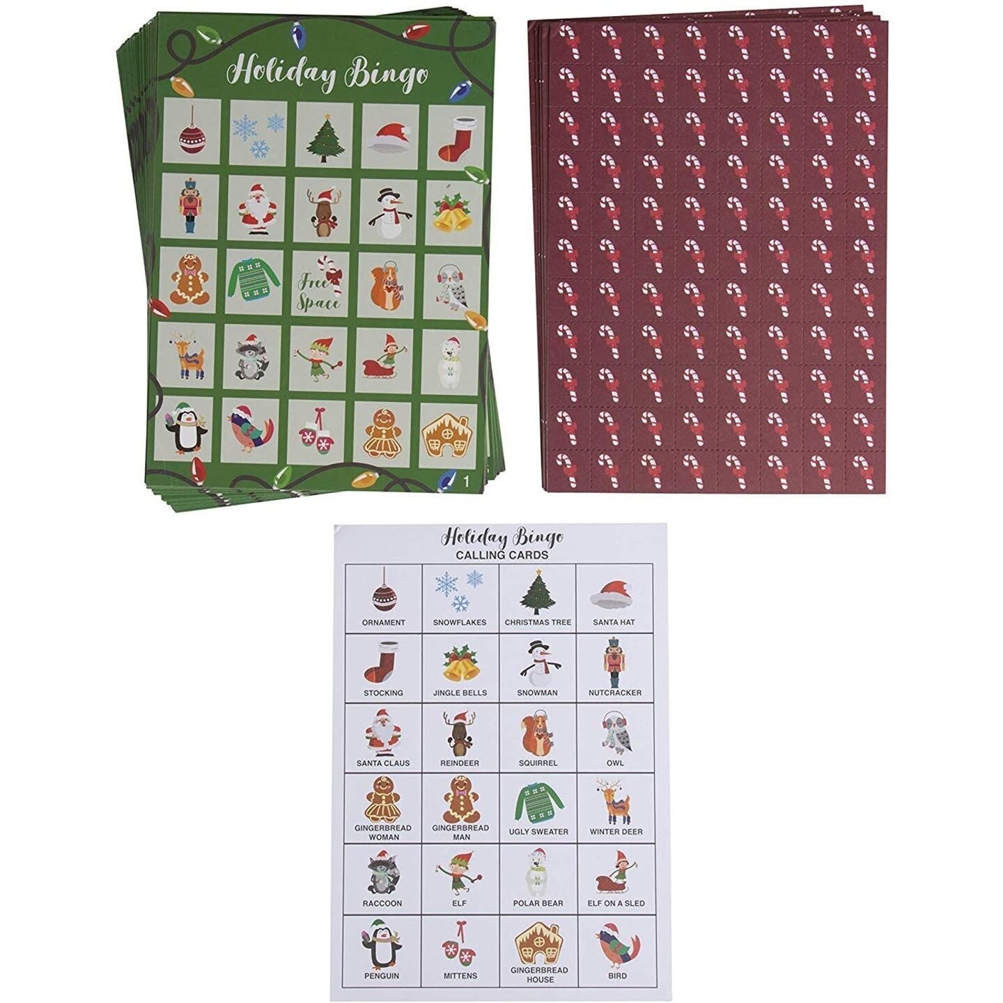 36 Pack Bingo Cards for Kids Birthday Party Game with Chips, Christmas Holiday Theme, Fun for Family Activities