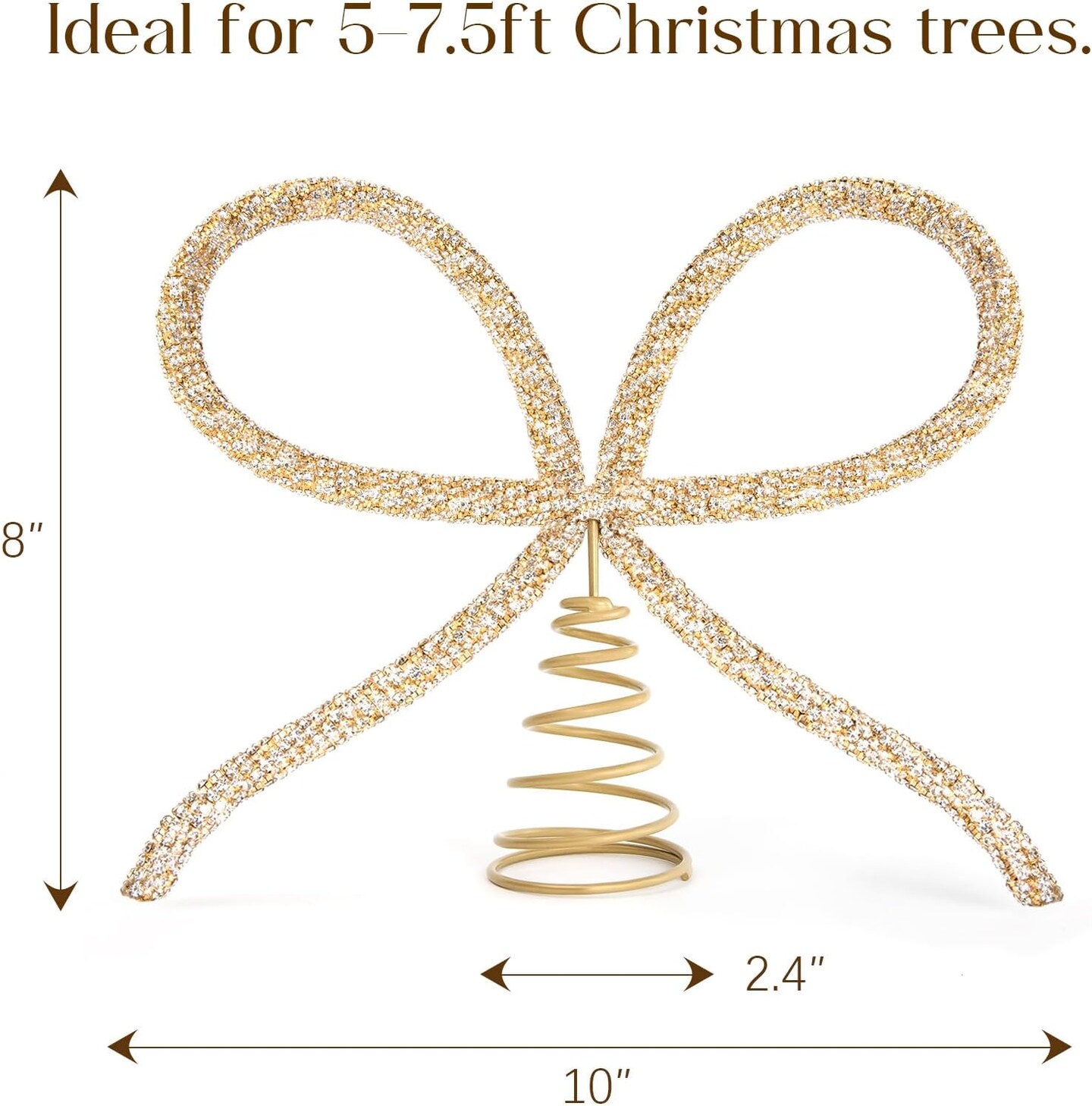 Christmas Decor - Gold Glass Rhinestone Bow Tree Topper(Gold)