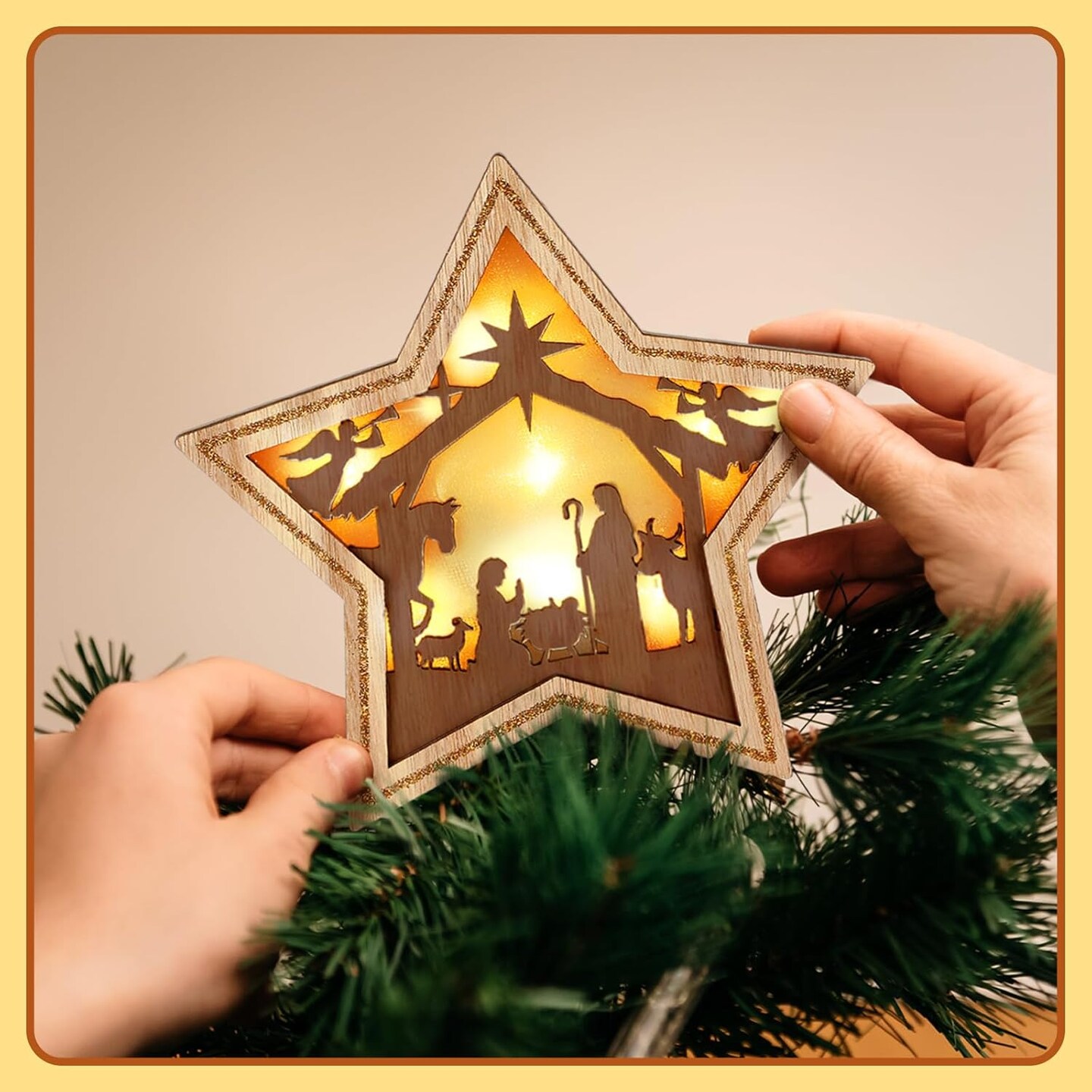 9.2 x 7.8 Inch Nativity Christmas Tree Topper Star(Brown)