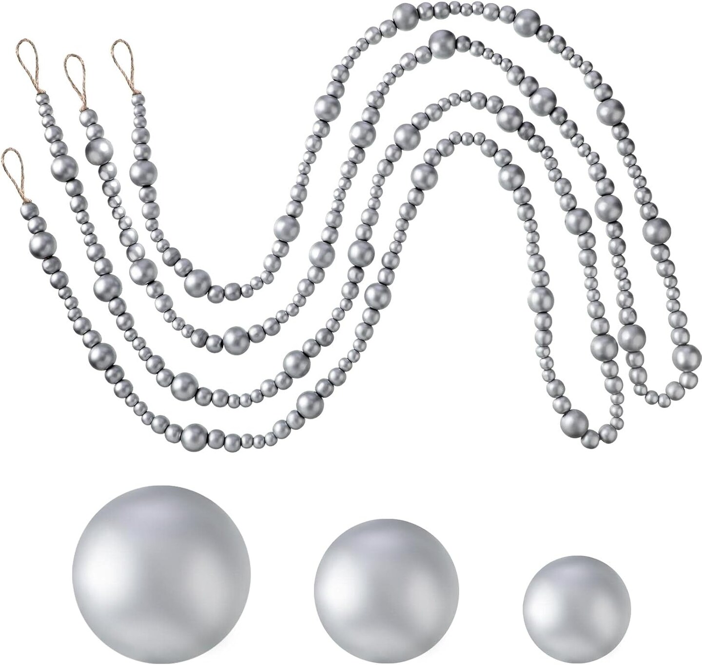 2 Pcs 13.6 Feet Christmas Wooden Beads Garland for Tier Tray Rustic Farmhouse Country Decor