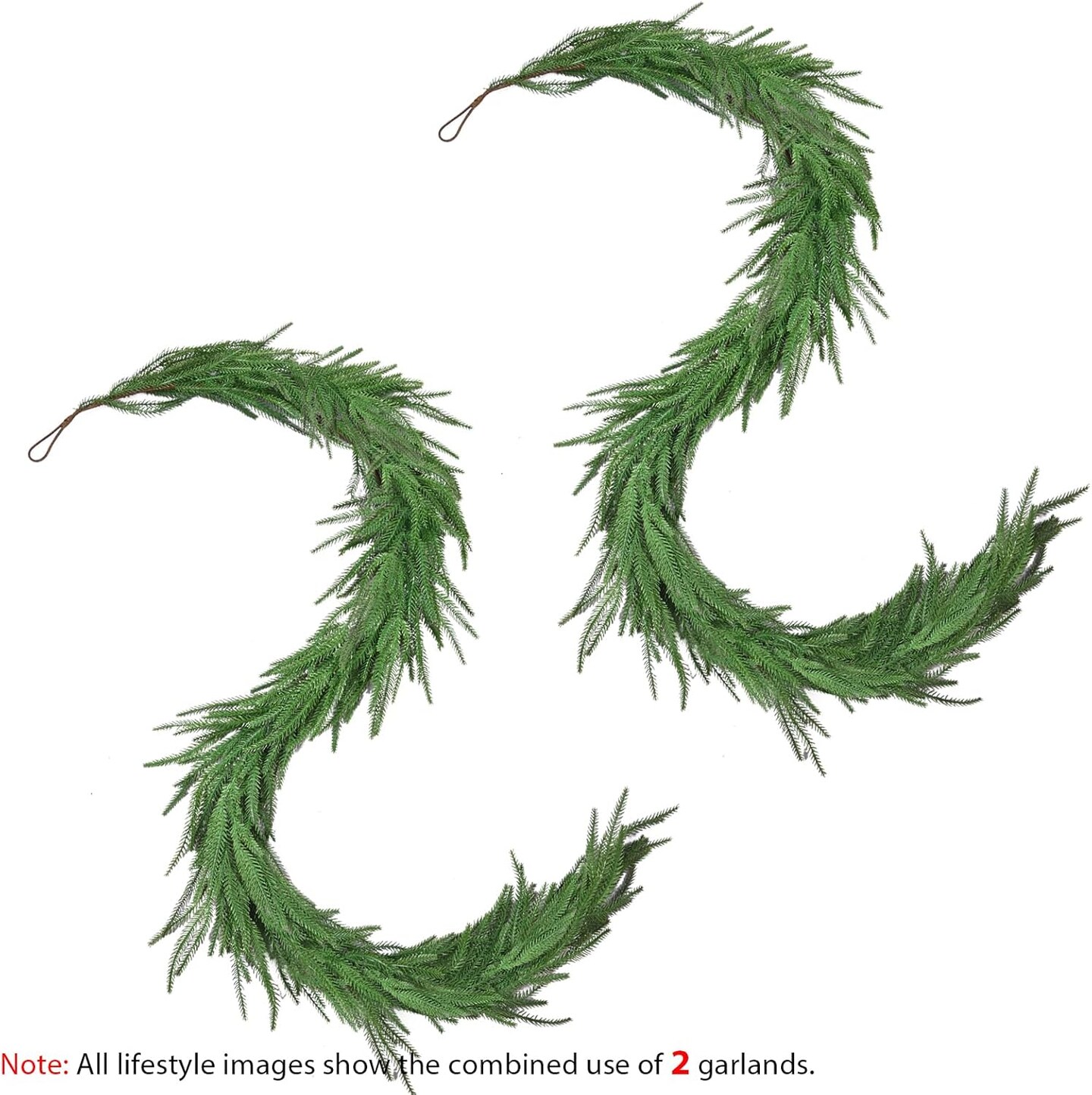 2PCS 6FT Real Touch Norfolk Pine Garland with 80 Branches (Green)