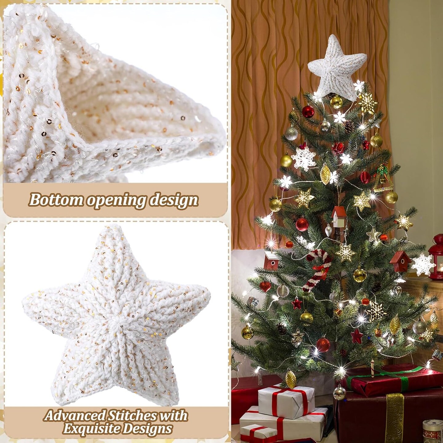 10 Inch Star Christmas Tree Topper Crochet Star Farmhouse Holiday Xmas Decor