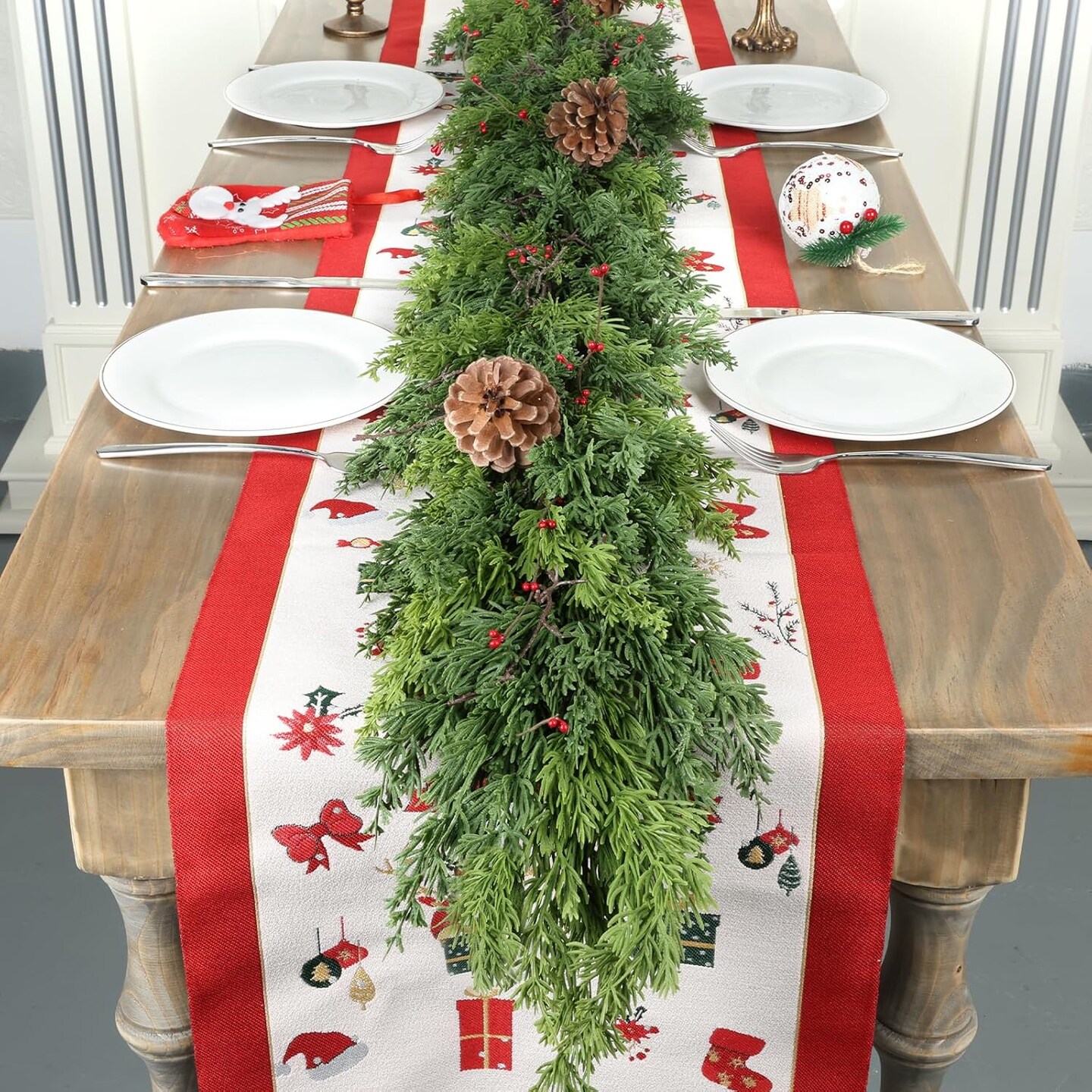 6 Ft Real Touch Christmas Garland with Pine Cone (Green Pine)