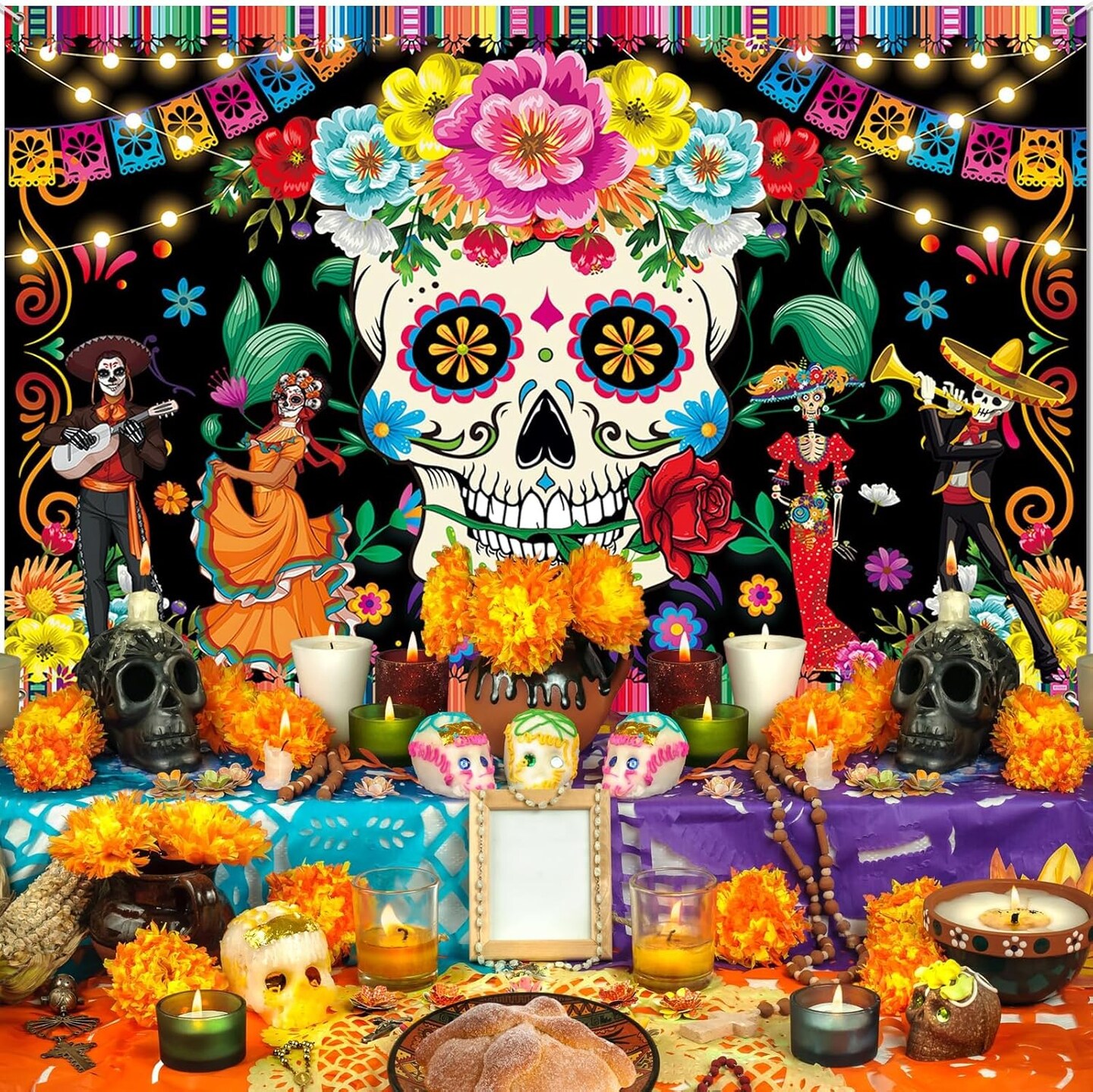 Premium Dia De Los Muertos Decorations Banner (Colorful)