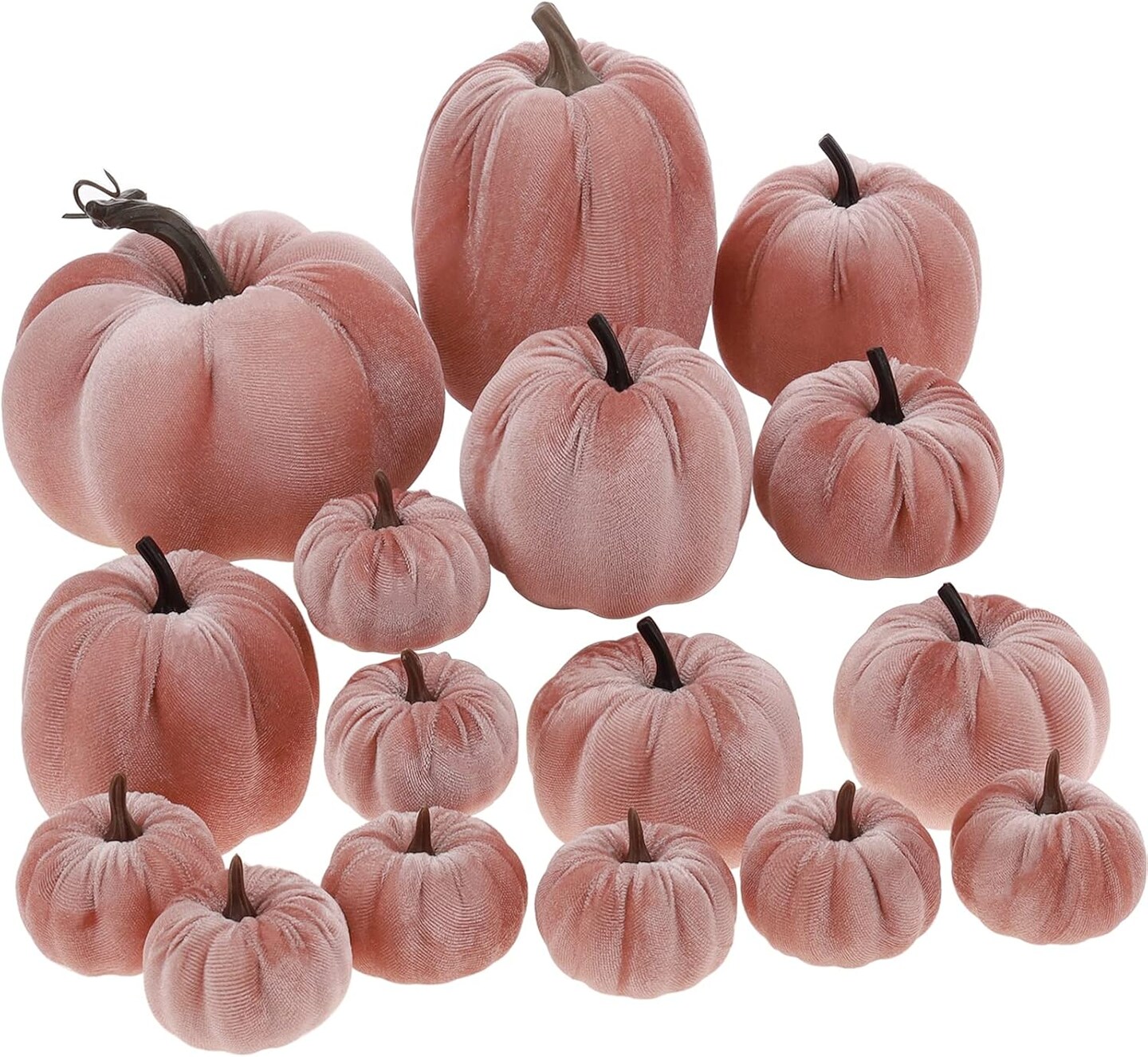 16Pcs Pink Fake Foam Pumpkins Decorating Velvet Fabric Pumpkin