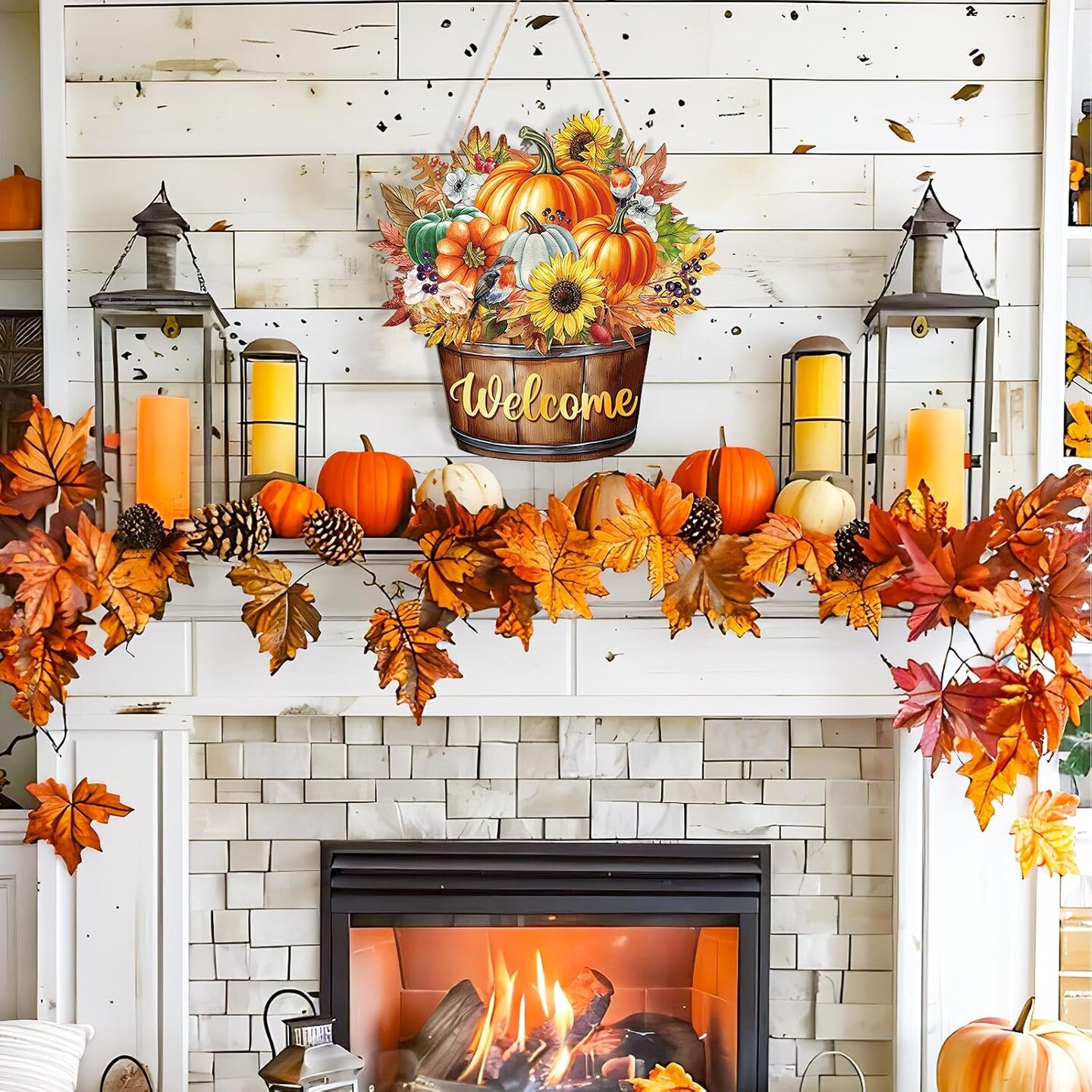 Fall Decoration Welcome Wreaths(Fall Barrel)